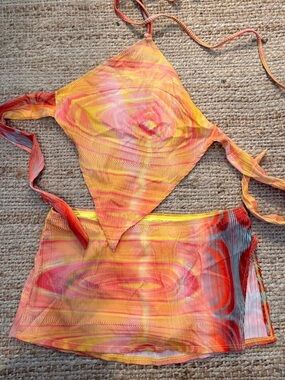 Frankie’s Bikinis x Revolve Motion Plisse Artwork Set XS Top M Bottom